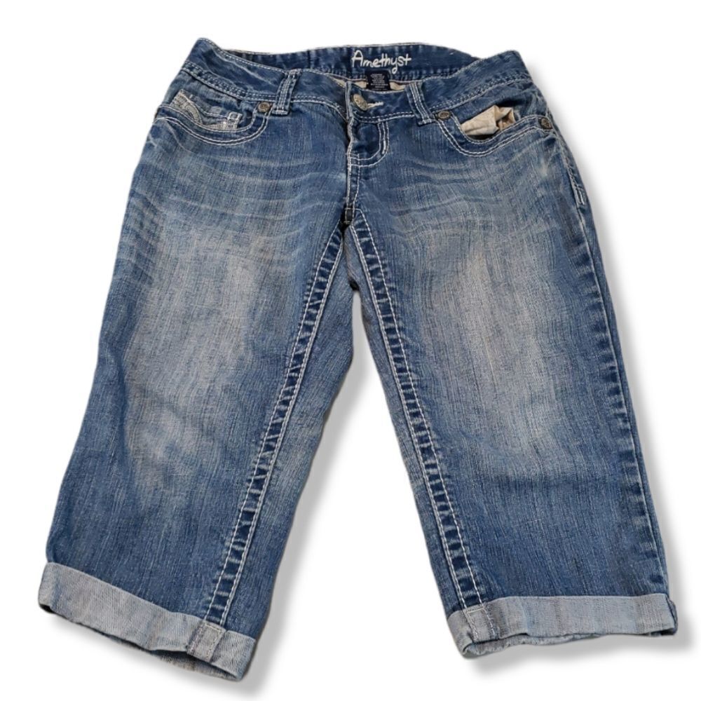 Amethyst Shorts Size Small Bermuda Shorts Blue Denim Shorts Cuffed Jean Shorts - Picture 1 of 8